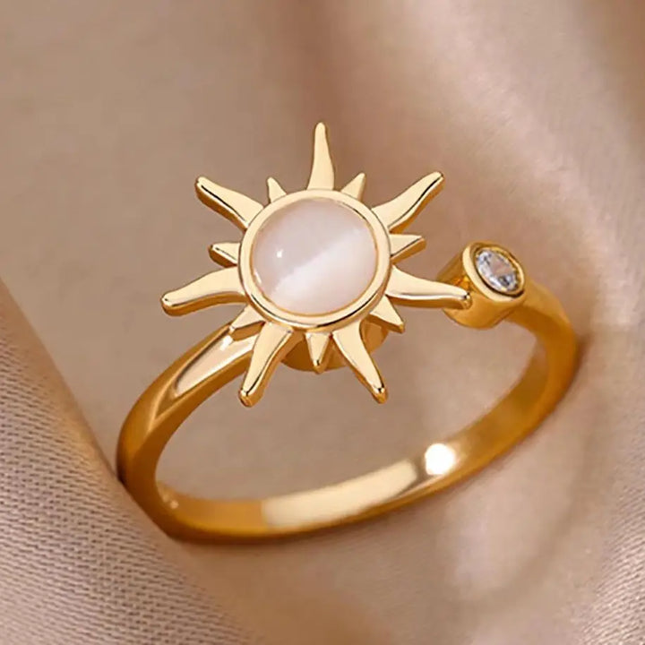 Vintage Stainless Steel Rotating Sun Opal Ring